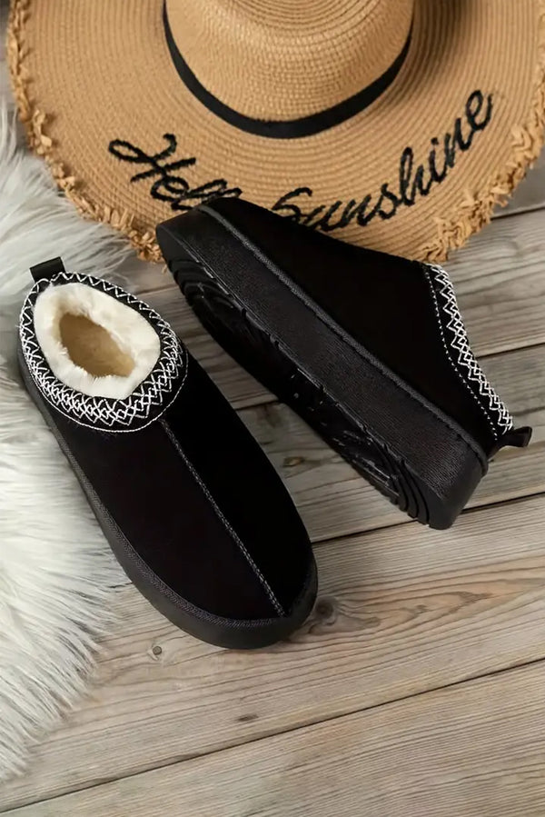 Black Contrast Suede Plush Snow Boots