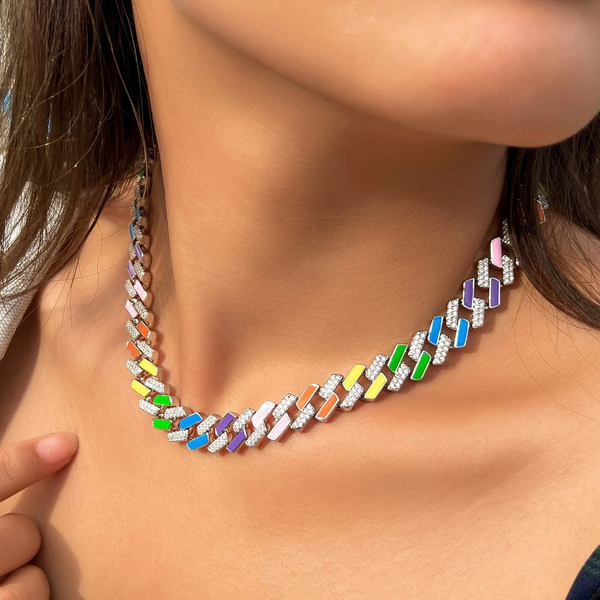 Rainbow rhombus diamond necklace