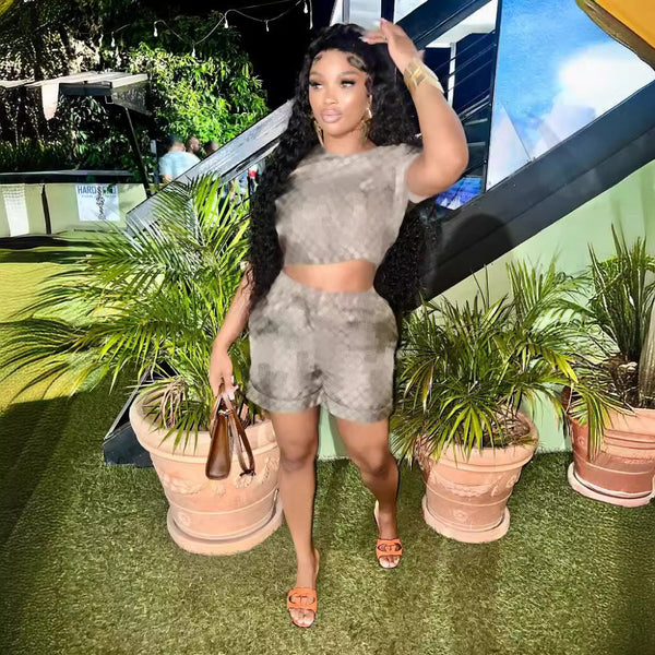 Simple Print Loose Short Sleeve Suit