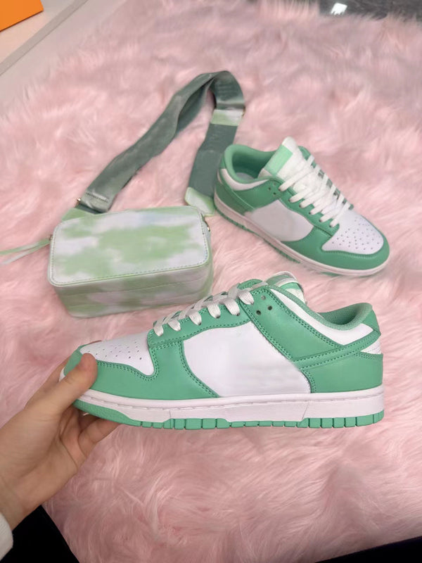 Green and White Shoes & Bag Set