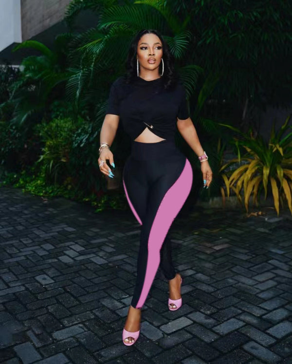 Short Sleeve + Embroidered Pant Suit