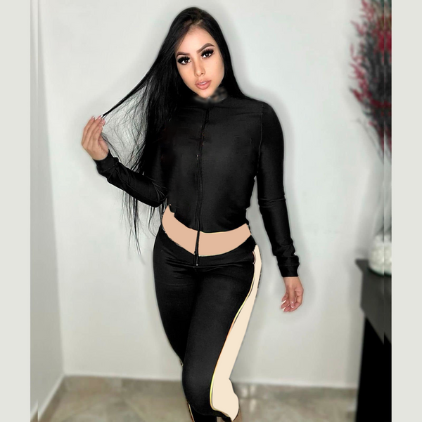 Black Simple Fashion Print Two Piece Suit