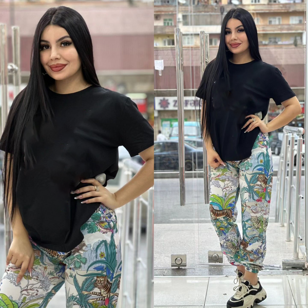 Printed Short Sleeves + Cropped Trousers