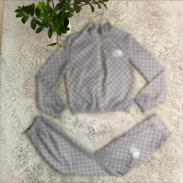 Printed Embroidered High Collar Two Piece Suit