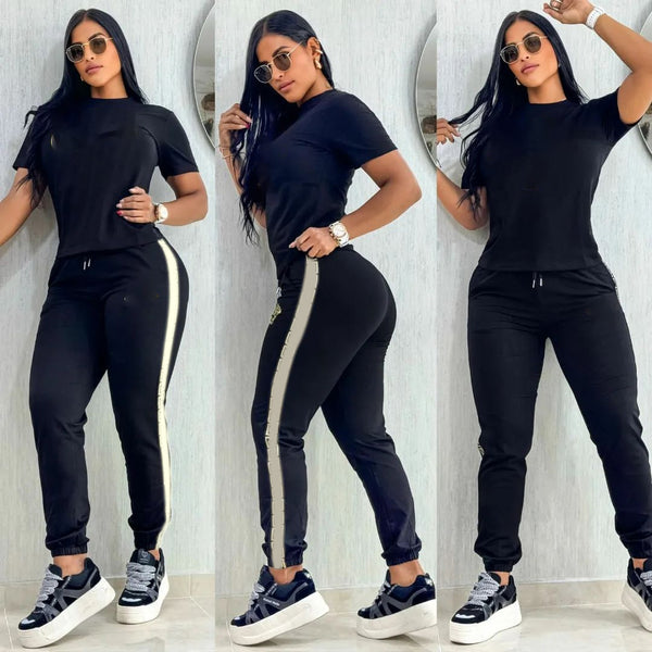 Embroidered Short-sleeved Trousers Suit