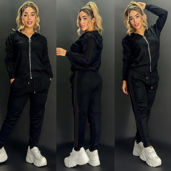 Embroidered Zip-up Sports Two-piece Suit