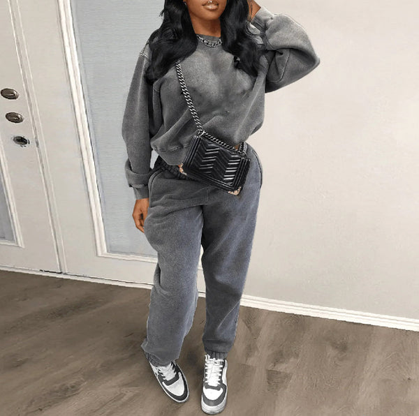 Printed Long-sleeved Sweatshirt Two-piece Set