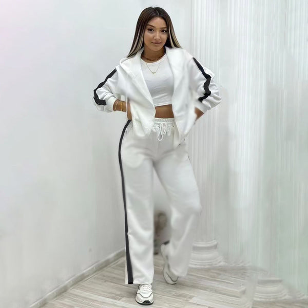 Embossed Hooded Zip-up Two-piece Set