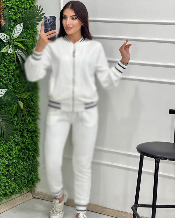 Embossed Sports Zipper Two-piece Suit