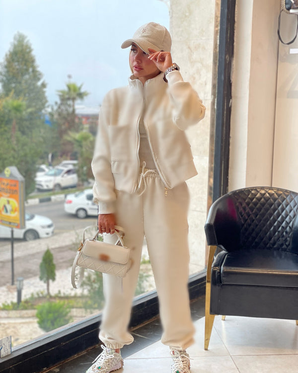 Knitted Embossed Long-sleeved Trousers Suit