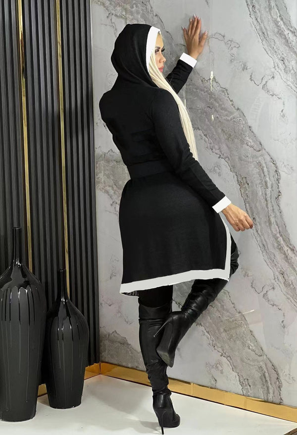 Long Sleeve Knit Hooded Cardigan(No Belt)