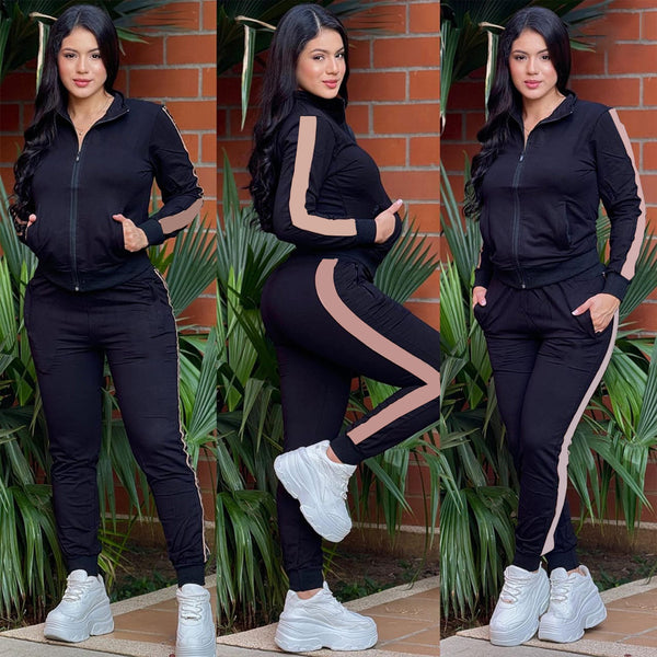 Embroidered Zipper Two-piece Set