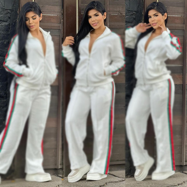 Embossed Long Sleeve Zip-Up Tracksuit