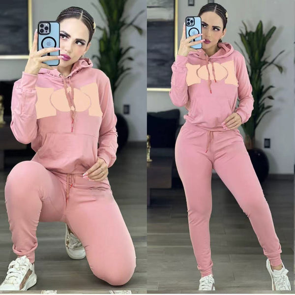 Gold-stamped Hooded Sweatshirt + Trousers Set