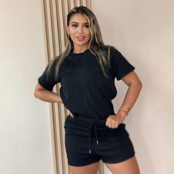 Embroidered Short-sleeved Shorts Set