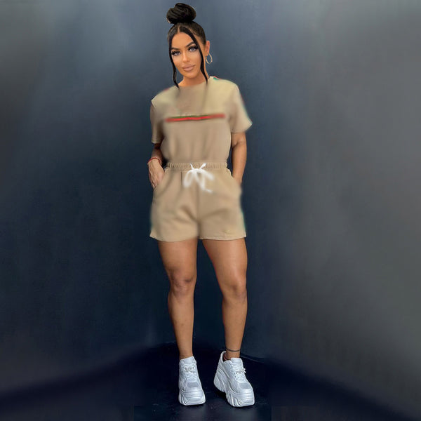 Embroidered Short-sleeved Shorts Two-piece Set