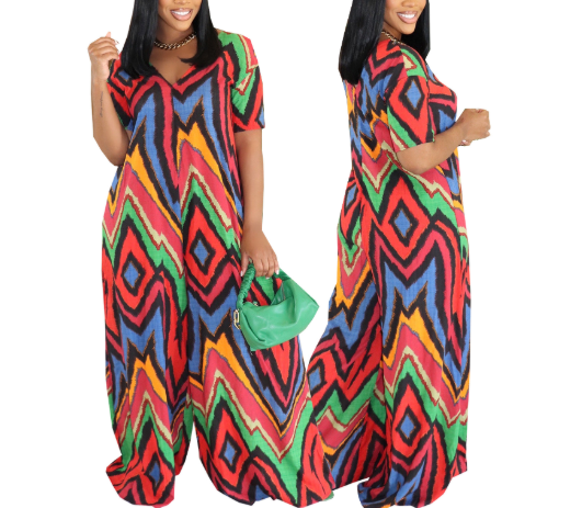 Contrast Color V-neck Jumpsuit