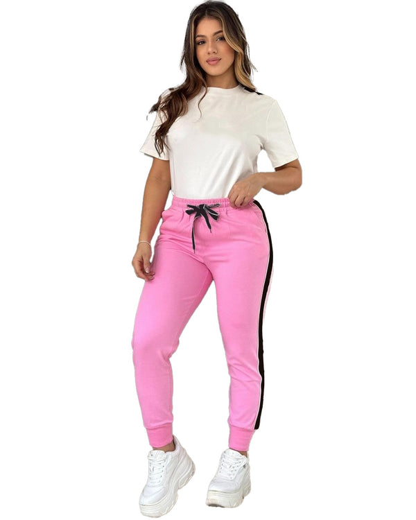 Crown Neck Top + Pink Cuffed Trousers