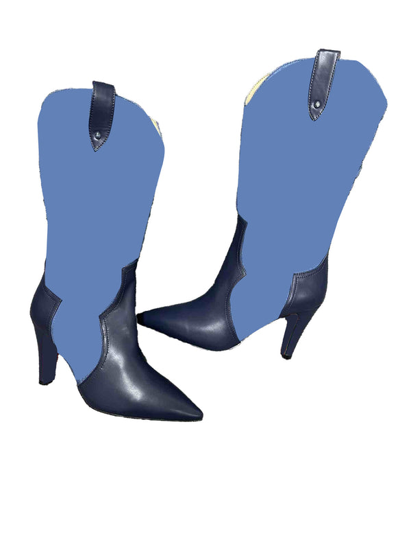 Blue Embroidery Ankle Boots