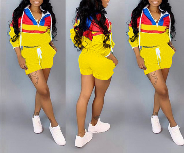 Spliced Hooded Two-piece Suit