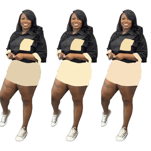 Shirt Top + Multi-Pocket Plaid Shorts