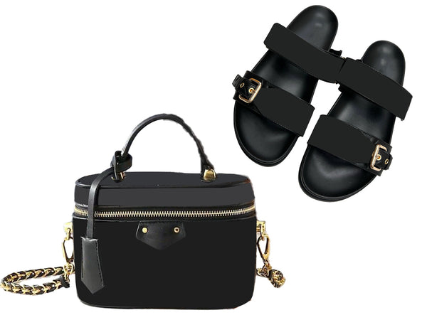 All Black Bag and Velcro  Slippers