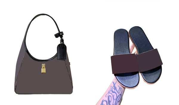 Brown Handbag and Flat Slippers