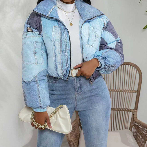 Women's denim print cotton coat