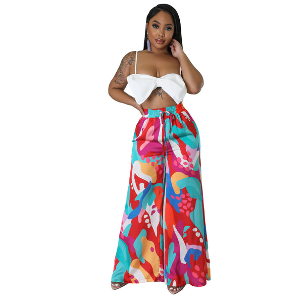 Casual Graphic Print Wide-Leg Pants