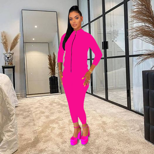 Color-blocked Zipper Two-piece Set