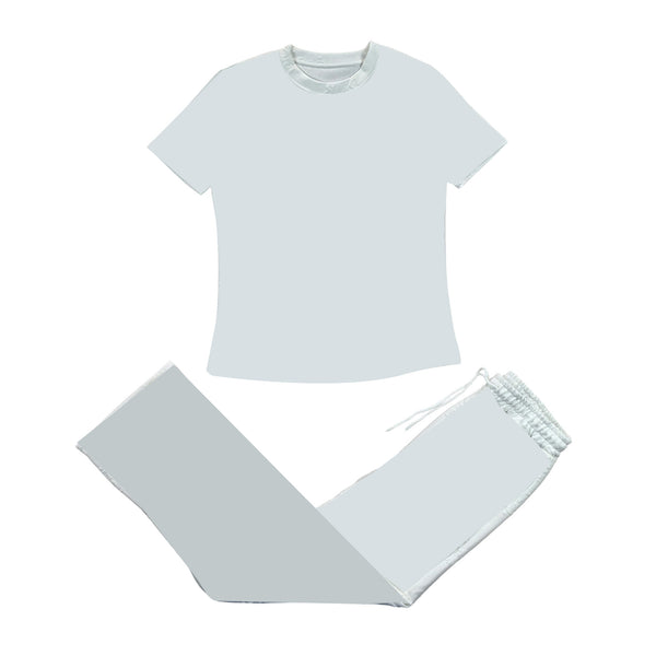 Embossed + Short Sleeve Long Pants Set