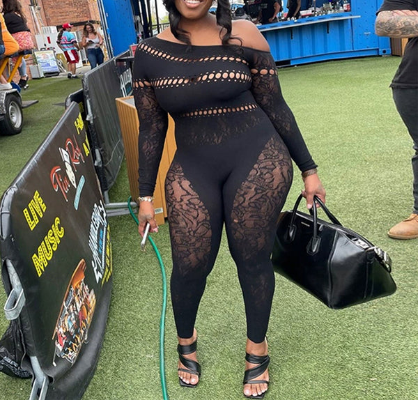 Sexy hollow knit jumpsuit