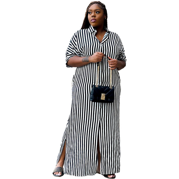 Striped Shirt Long Casual Dress