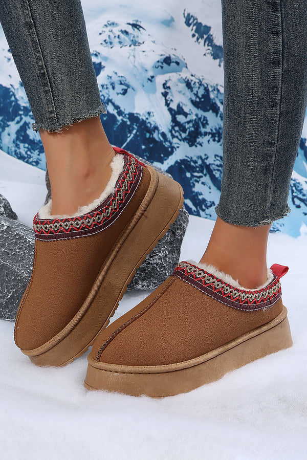 Brown Contrast Suede Plush Snow Boots