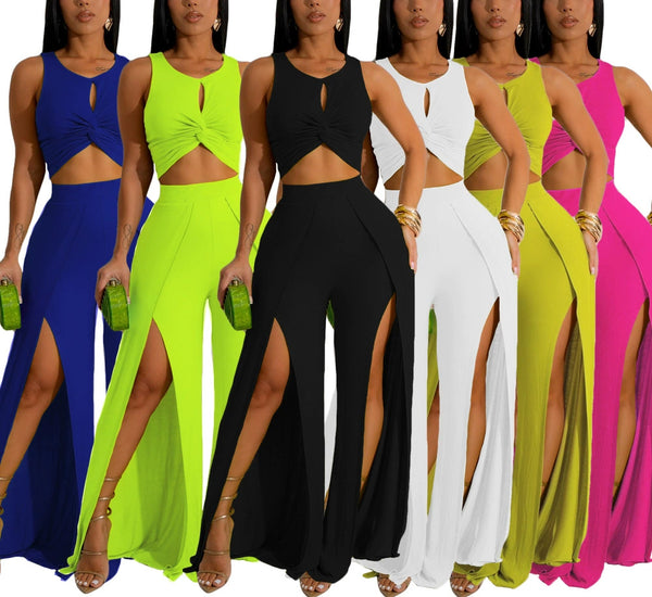 Slit Wide-leg Pants Two-piece Suit