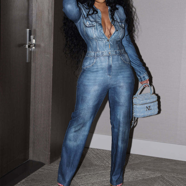 Denim Printed Jumpsuit