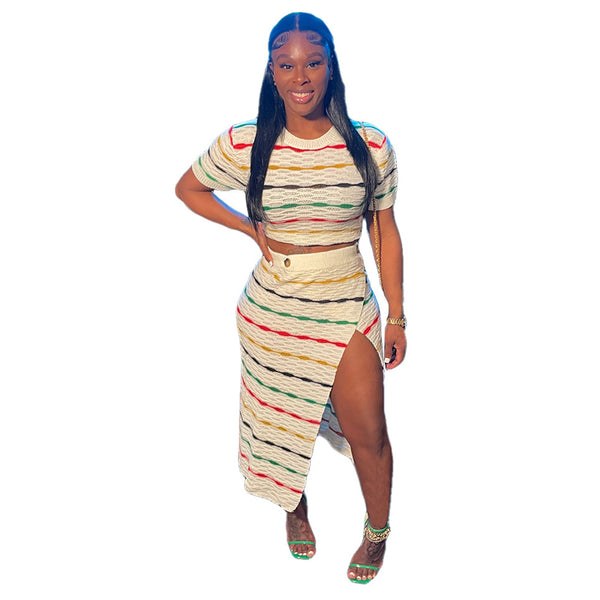 Colorful Striped Knit Dress Set