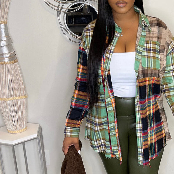 Multicolor Plaid Matching Loose Coat