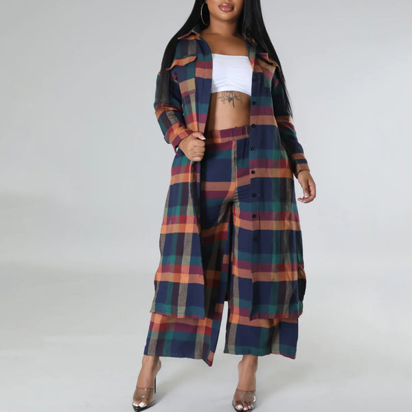 Plaid Cardigan & Pants Set