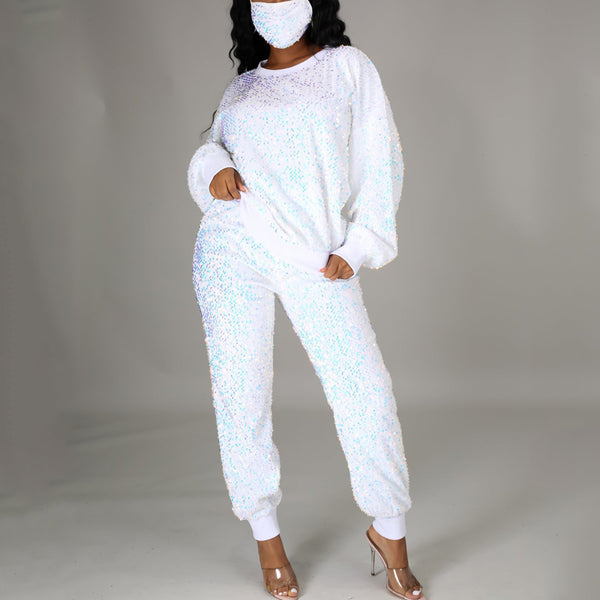 Stylish Casual Sequin Set (Mask included)