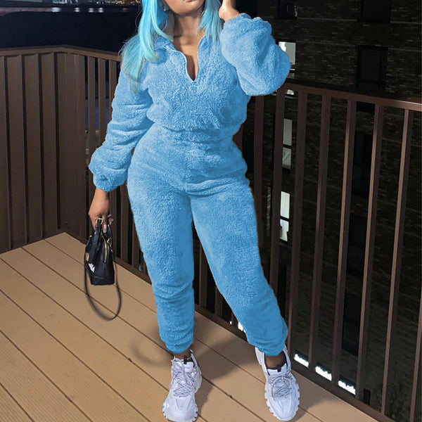 Neck Plush Two-piece Tracksuit