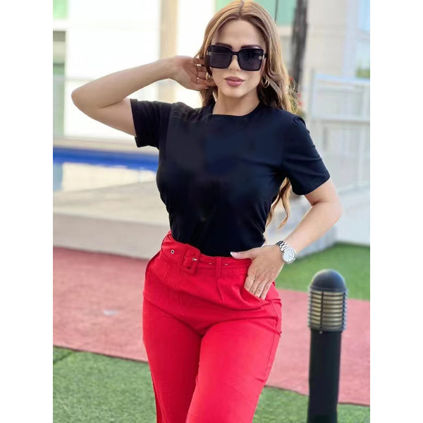 Cotton Hot Drill Pattern Short Sleeve Top