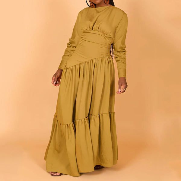 Solid Color Long-sleeved Ruffled Dress