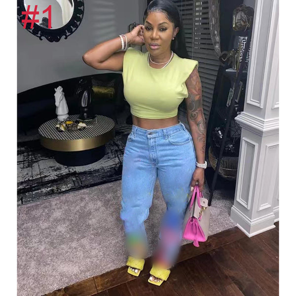 Denim High-waisted Blue Wash Pants