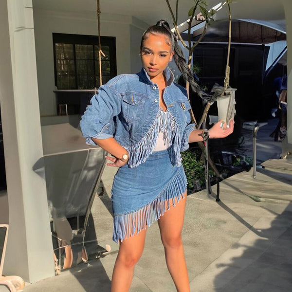 Denim Fashion Casual Skirt Suit