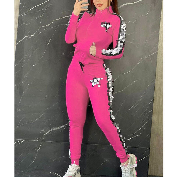 High-neck Fashion printed Tracksuit