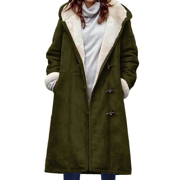 Solid Color Horn Button and Fleece Trench Coat