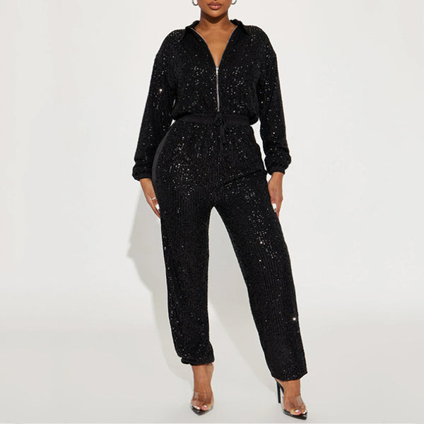 Sexy Sequined Deep V-neck Jumpsuit