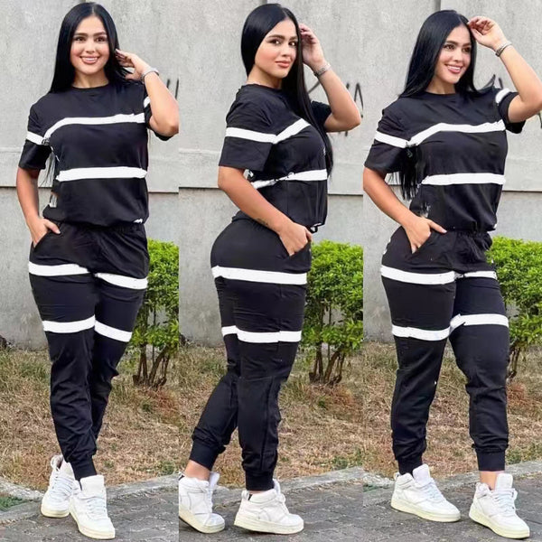 Solid Color Casual Print Two-piece Set