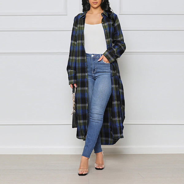 Plaid Long-sleeved Coat